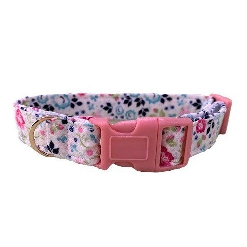 Designer Dog collars for extra small and small dogs, medium and large dogs, Chihuahua's and puppies, Floral Pink