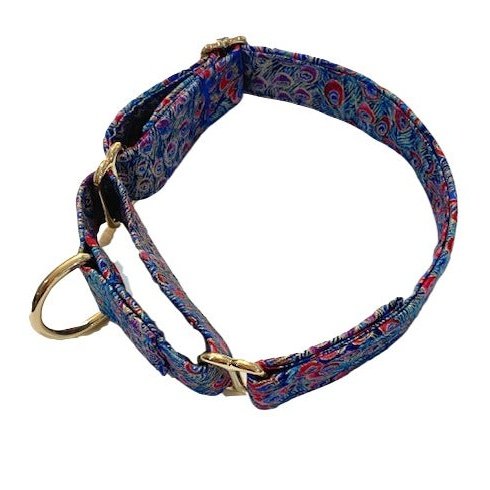 Peacock Blue Martingale Dog Collar: 2.5cm wide - info-0712