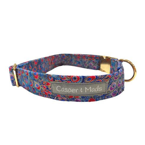 Peacock Blue Dog Collar with Gold Hardware - info-0712